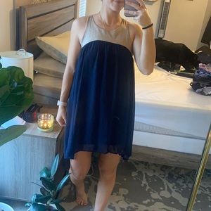 Navy blue and gold cocktail dress
